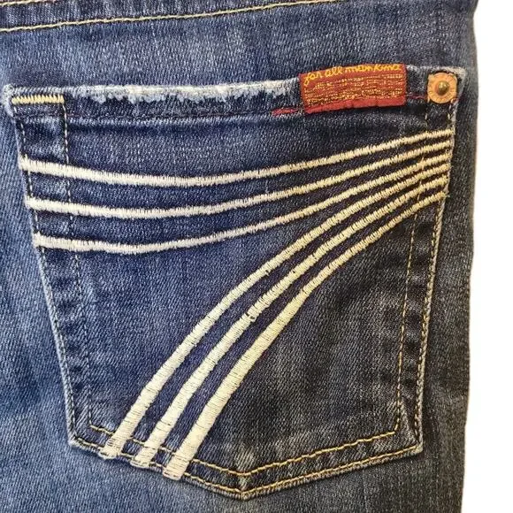 7 For All Mankind Womens Dojo Blue Denim Low Rise Flare Jeans Size 28 - Picture 3 of 16